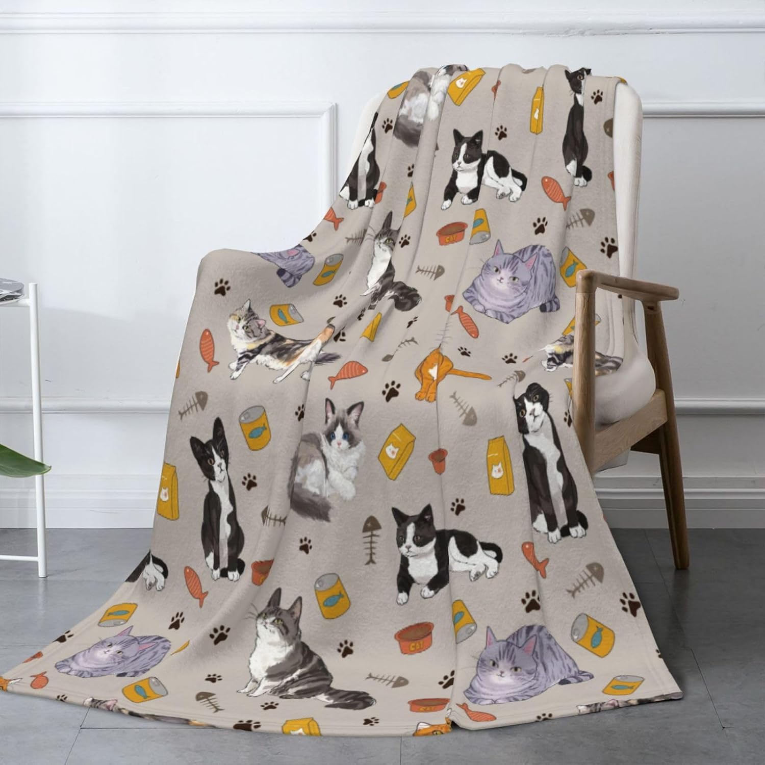 Cat Pattern Flannel Blanket - Super Soft Flannel Throw, Lightweight and Warm, Anti-Pilling - Cozy for Bed, Couch, Camping, Gift for Cat Lovers 50"x40"