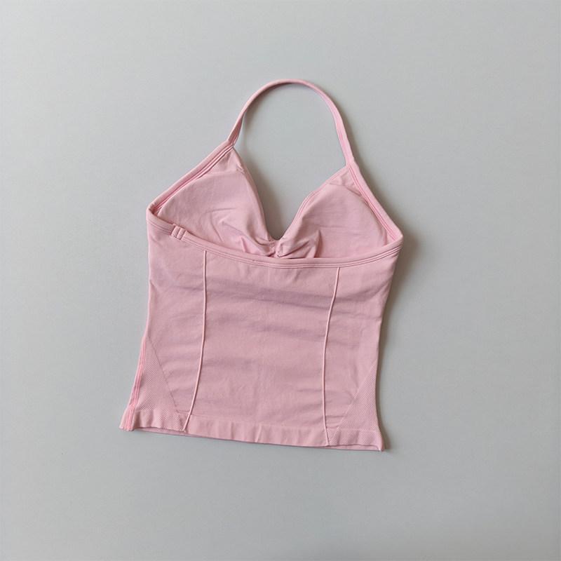 Longline Strappy Seamless Yoga Tank Top Ruched Backless Gym Workout Sleeveless Shirts with Built-In Bra Vest for Women