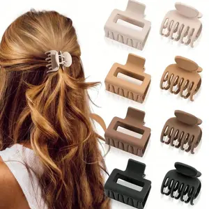 8 Pack Matte Hair Claw Clips, Square & Octopus Shaped Double Row Teeth Jaw Clamps, Neutral Aesthetic Non Slip Strong Hold Hair Barrettes for Women Daily Hair Accessories