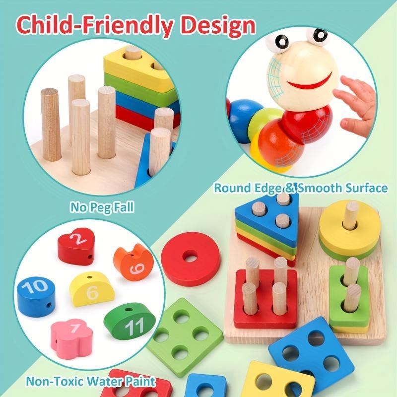 Wooden Montessori Toy Set, Wooden Block, Stacking Blocks, Early Education Kit for Kids, Cognitive & Music Learning, Teaching Aids, Christmas Gift, Unisex