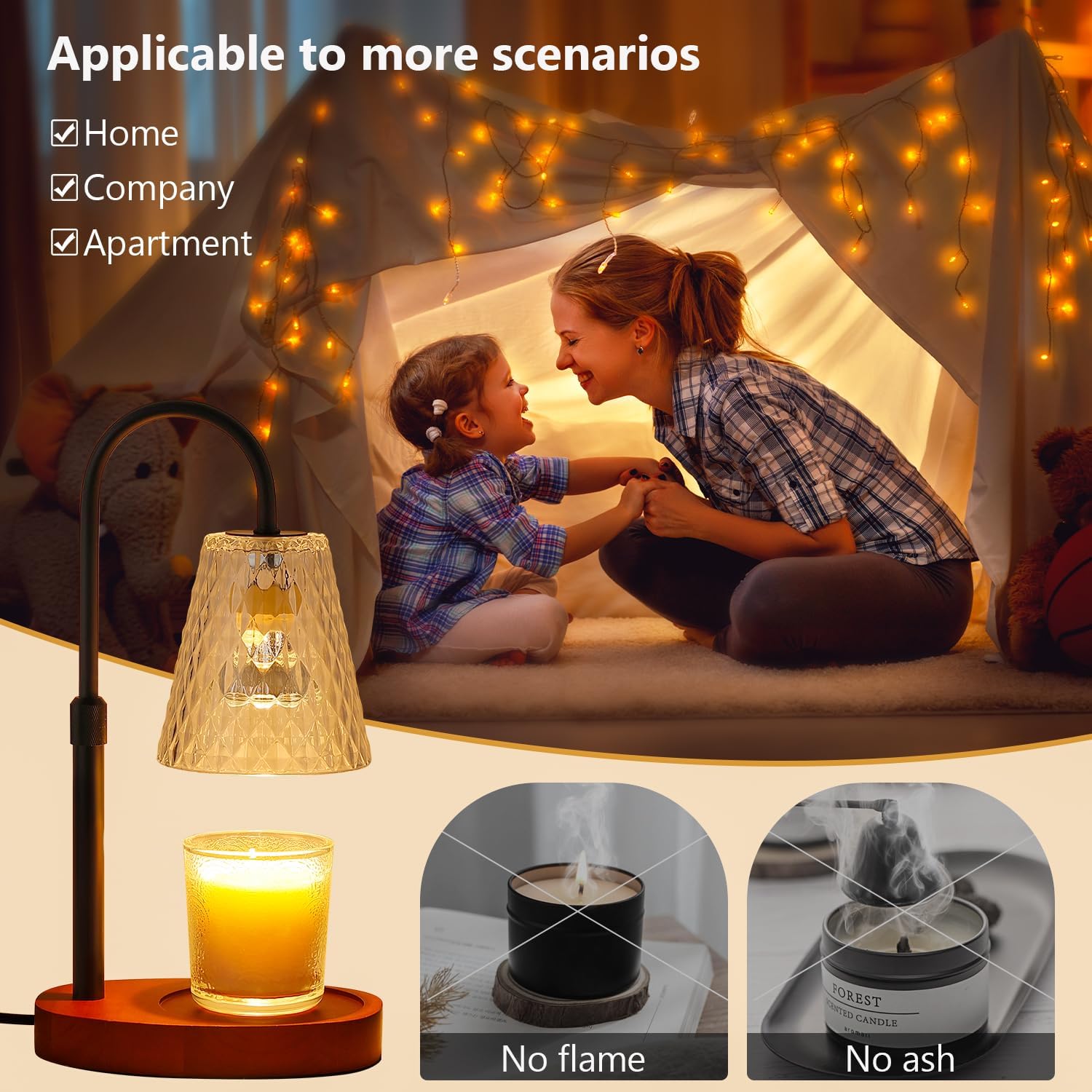 Candle Warmer Lamp with Timer: Electric Candles Warmers Adjustable Height Dimmable - Large Wax Candle Warmers Lamps Scented Flower Light - Decor Base Shade Heat Modern Style Black Candle Warmer Lamp with Timer: Electric Candles Warmers Adjustable Height Dimmable - Large Wax Candle Warmers Lamps Scented Flower Light - Decor Base Shade Heat Modern Style Black