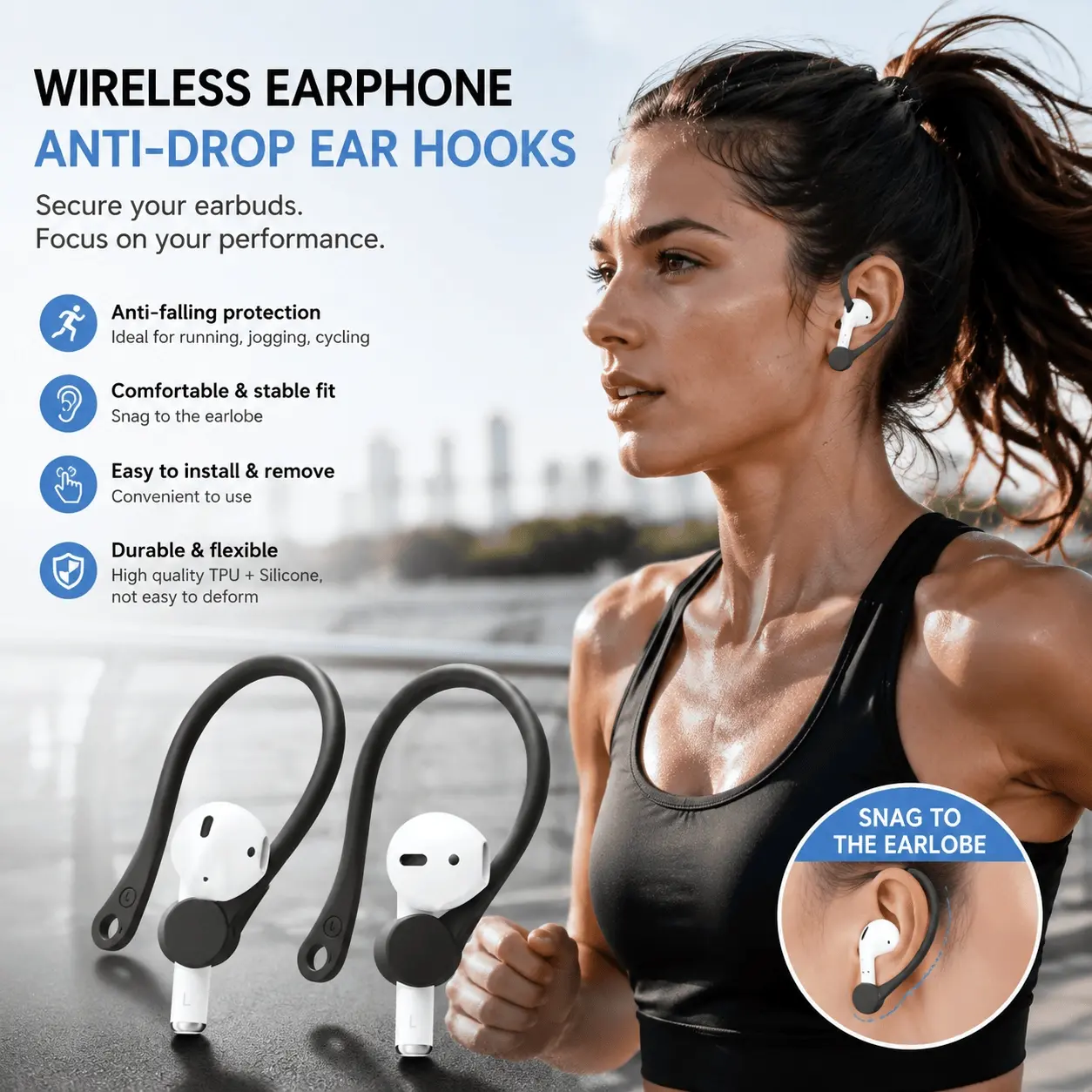 Mini Silicone Anti-Loss Ear Hooks for AirPods 1/2, Secure Fit Ear Wings, Wireless Earbuds Accessory, 2-Pairs Pack
