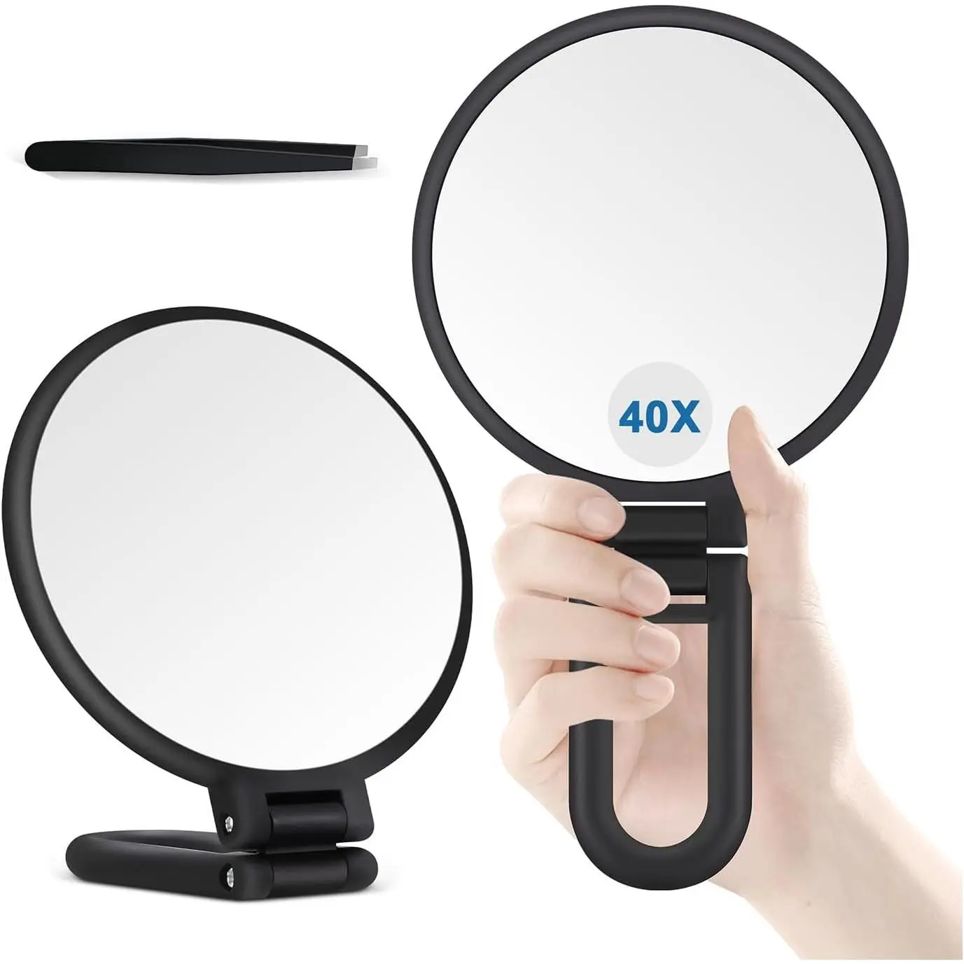 40X Magnifying Mirror, Double-Sided 1X/40X Hand Mirror for Makeup, Portable Foldable Travel Essential for Desktop and Bathroom, Gift for Women, Frosted BlackGift