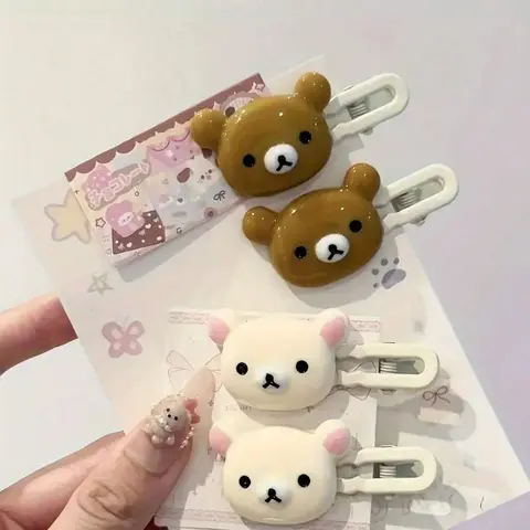 Adorable Cartoon Bear Decorative Hair Clips - - 4 Duckbill Snap Clips, Transparent Candy Colors| Kawaii Women's Fashion Accessories| Cute Gift Ideas For Her, Friend, Everyday Wear ( Trending Style!)
