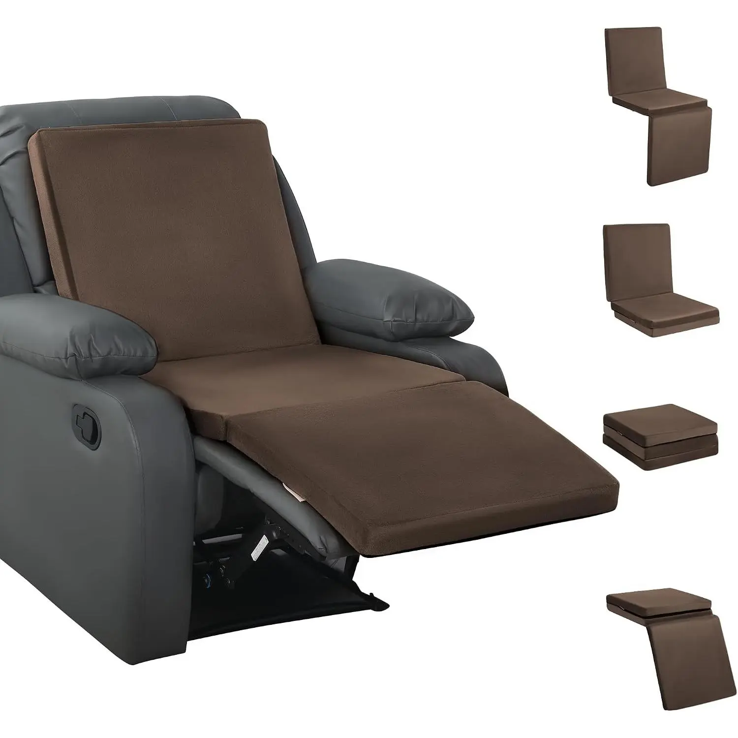 3-in-1 Recliner Seat Cushion with Lumbar Support Pillow & Footrest, Multi-Functional Adjustable Height 2" to 6" for You to Choose, Non-Slip Foam Chair Cushion for Elderly, Brown