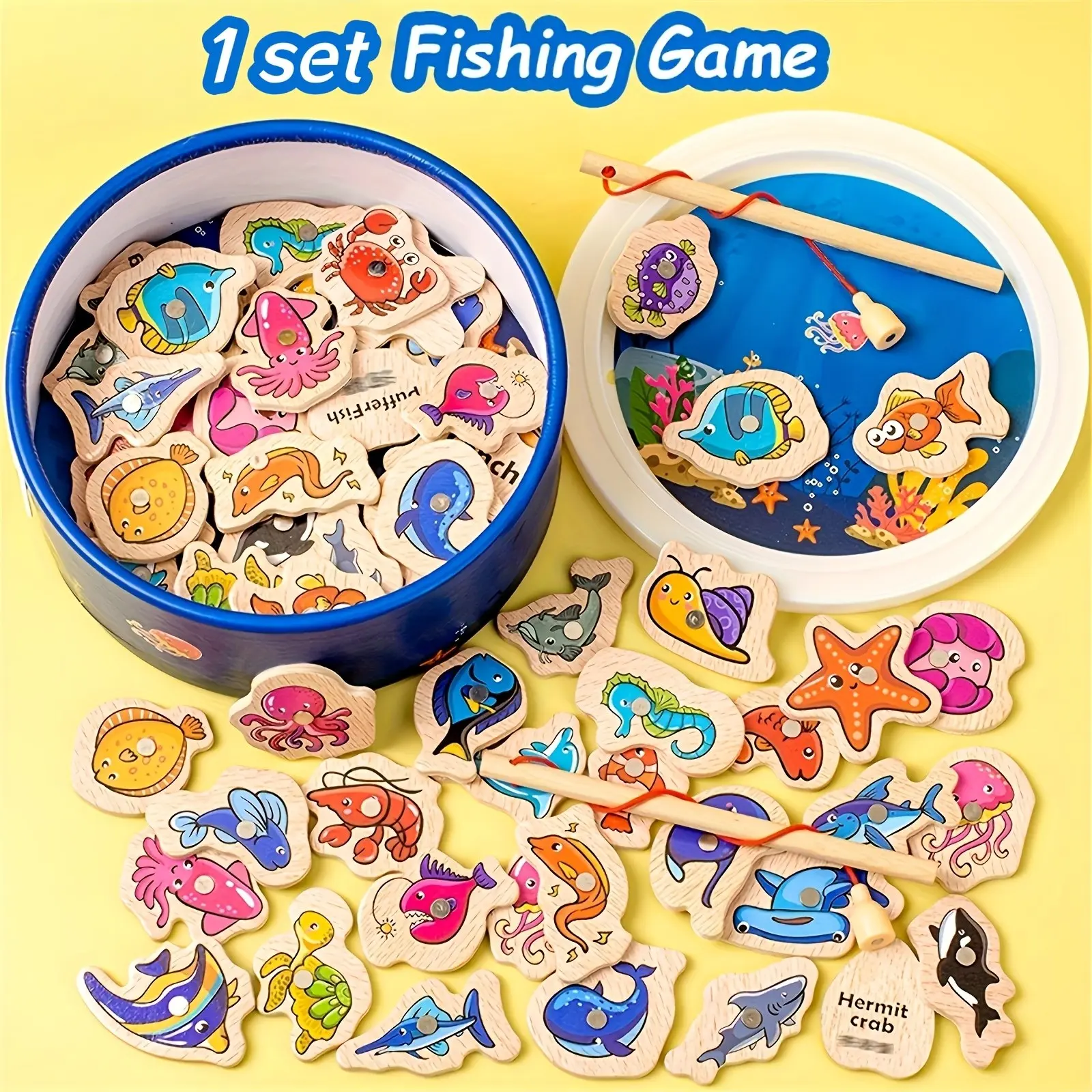 1 Set Bucket Ocean Fishing Game, Colorful Marine Life Pieces, Interactive Parent-Child Cognitive Development, Ideal as a Thanksgiving/Easter/Halloween/Christmas/New Year/Birthday Gift.