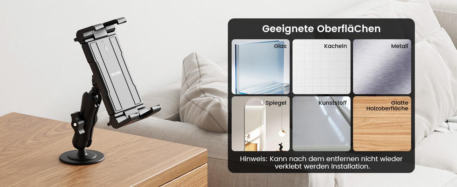 OHLPRO Tablet Wall Mount, iPad Holder Wall with Adhesive Base 360° Rotatable Tablet Holder No Drill Mobile Phone Wall Mount for 5-13 Inch iPad Galaxy Tab eReader Smartphone Universal Car Windscreen