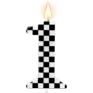 Racing Car Themed Birthday Candles Number 1 Checkered Black & White Checkered Cake Topper Cool Racing Themed Party Supplies Special Candle