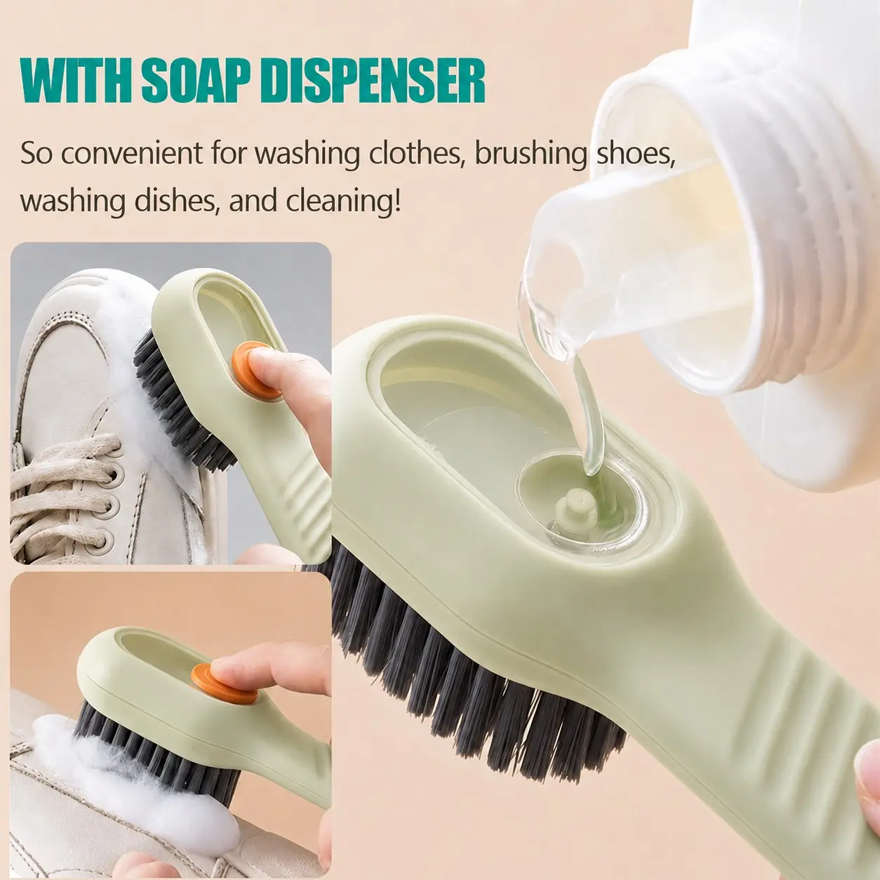 Multifunctional Shoe Brush with Liquid Box, Soft Bristles, Long Handle, Press-Action Cleaning, Home Use, Easy Storage, Ideal for All Shoes, Cleaning Tool, Cleaning Supplies