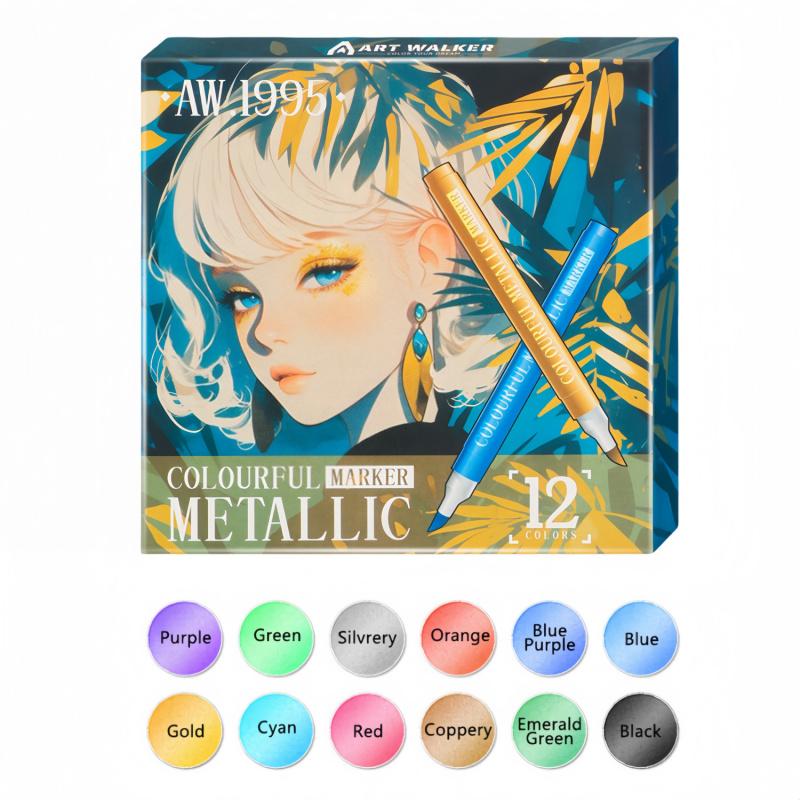 12 Colors Metallic Acrylic Paint Pens for Rock Painting, Soft Brush Tip Metallic Marker for Rock Painting, Ceramic, Glass, Canvas, Mug, Wood, Easter Egg, Waterproof Paint DIY Crafts Making, Diy Painting Supplies