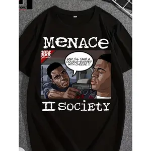 Black Menace Ii Societyie Scene Printed T-Shirt| Casual Fashionable, Short Sleeve, Crew Neck, All-Season, Heat Transfer Print, Regular Fit, Suitable for Men And Women