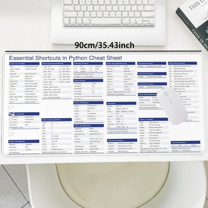Python Essential Shortcuts Cheat Sheet Mouse Pad, Non-slip Rubber Base Stitched Edge Mouse Pad, Office Desk Pad for Home Office Game