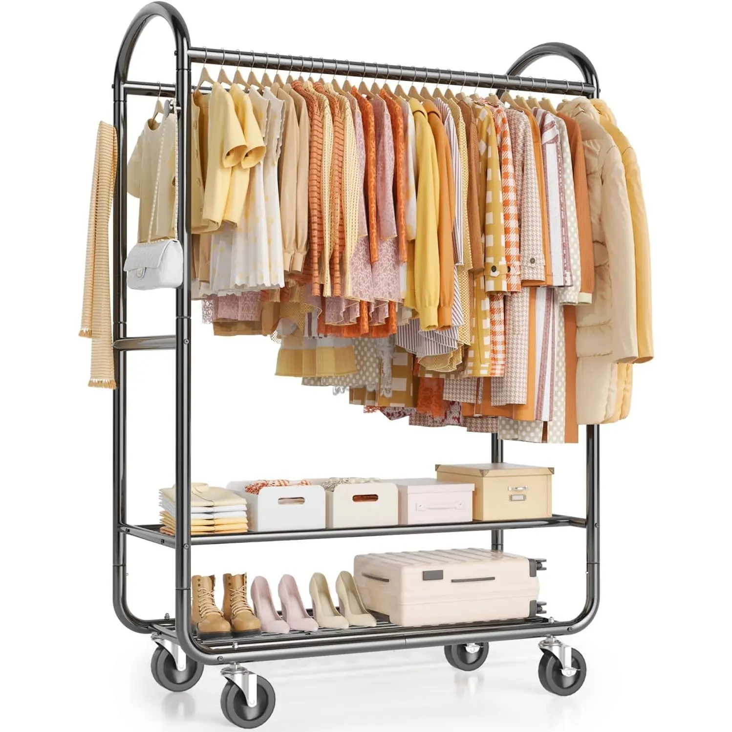 Heavy Duty Clothing Racks for  Clothes 720 Lbs, Rolling Clothes Rack Double Rod Garment Rack with Lockable Wheels, Metal Closet Organizer for Bedroom, Laundry, Retail, Black