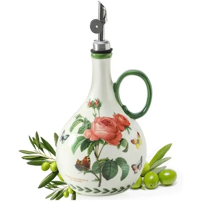 Pinkrose 29oz Ceramic Olive Oil Dispenser Bottle for Kitchen, Oil Dispenser with Stainless Steel Pourers, Suitable for Storage Vinegar, Soy Sauce, Coffee Syrup, Liquids