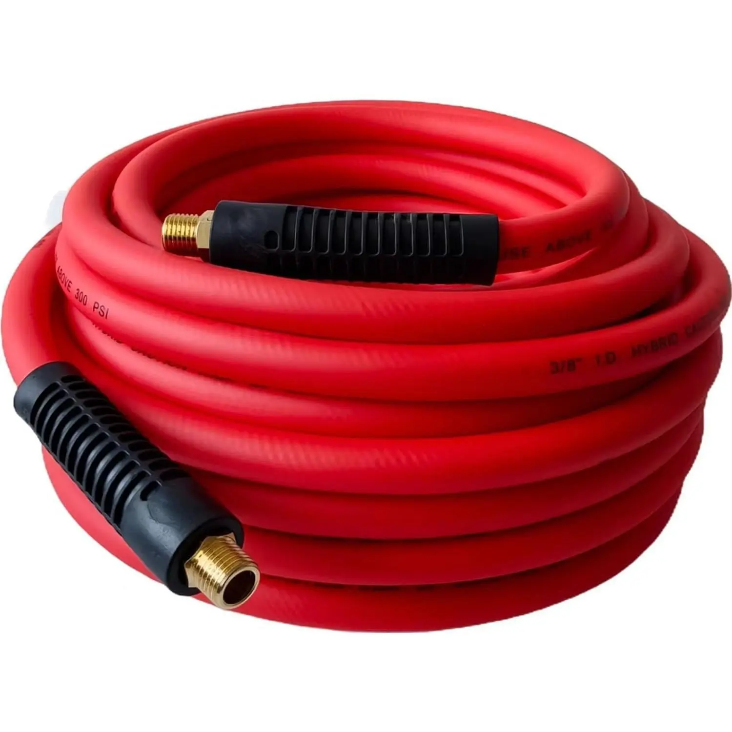 Air Hose 3/8 in x 50 ft, 300 PSI, Hybrid Air Compressor Hose with Double 1/4 in MNPT Solid Brass Fittings, Heavy Duty, Lightweight, Kink Resistant