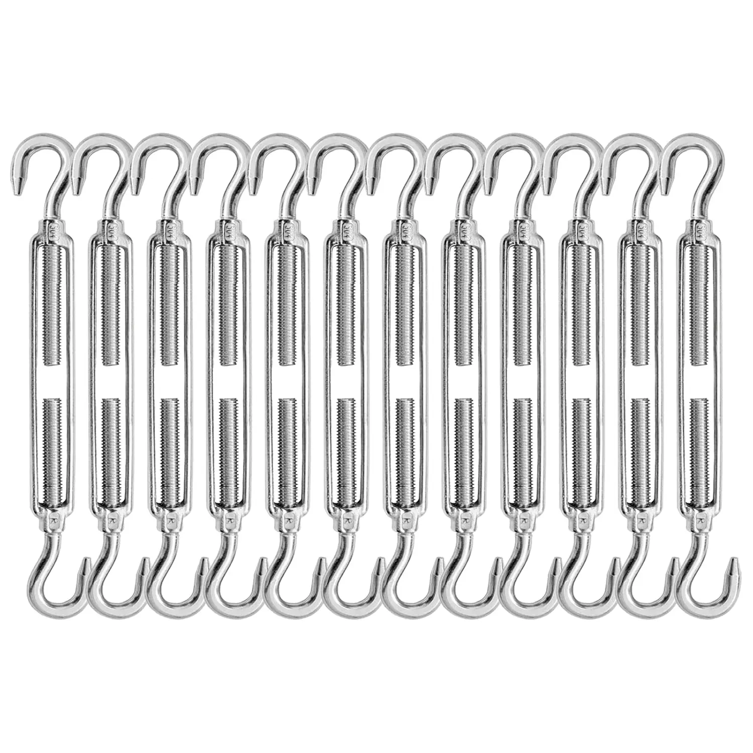 Stainless Steel Turnbuckle Tensioner, Heavy Duty Turnbuckles, Hook and Hook Turnbuckle for Cable Tent Installation Sun Shade Gardening Decoration(M6,12PCS)