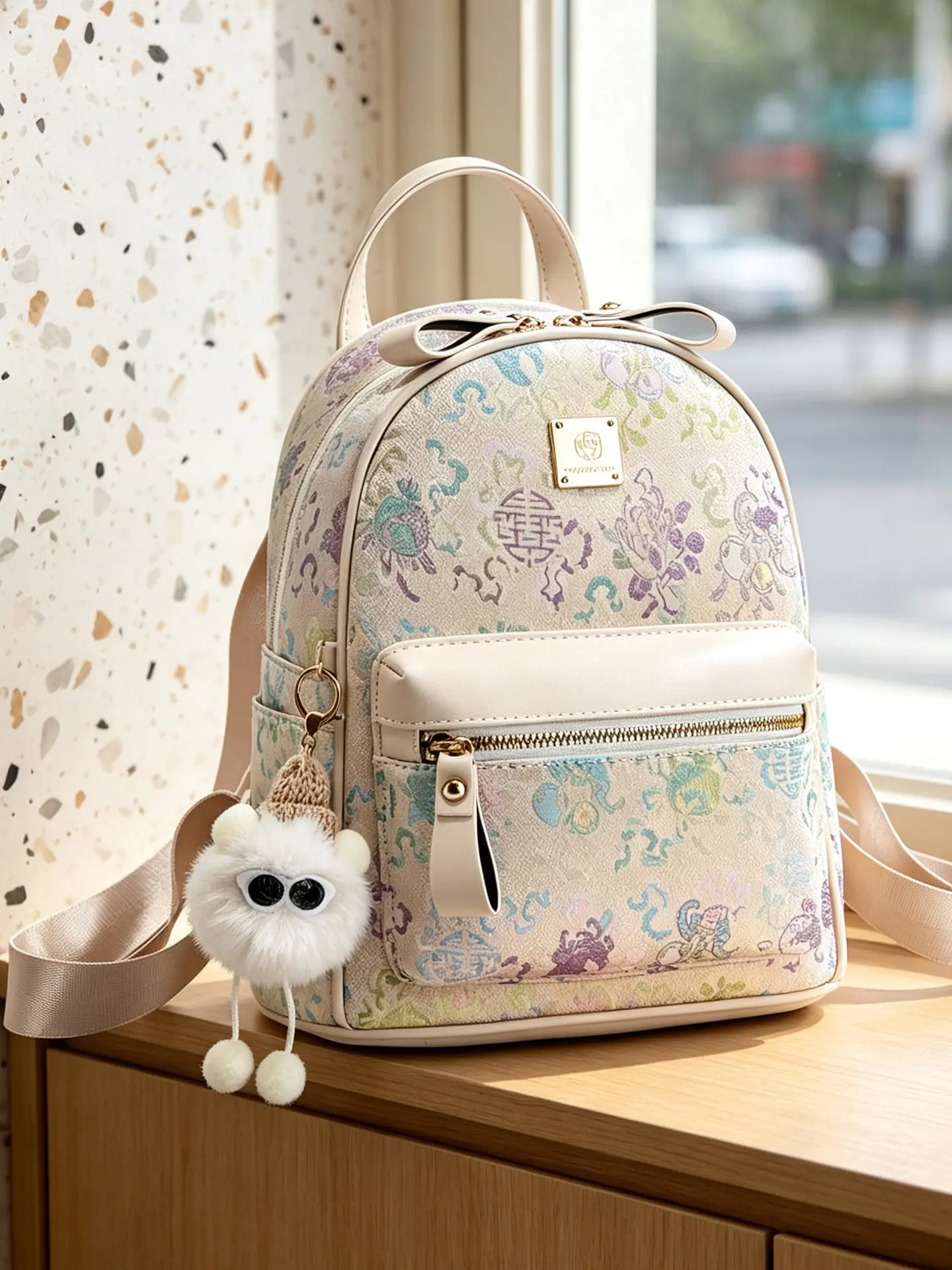 Printed Backpack for Women, Luxury High-End Design, Premium Leather Bag, Large Capacity, Ideal for Commuting and Shopping
