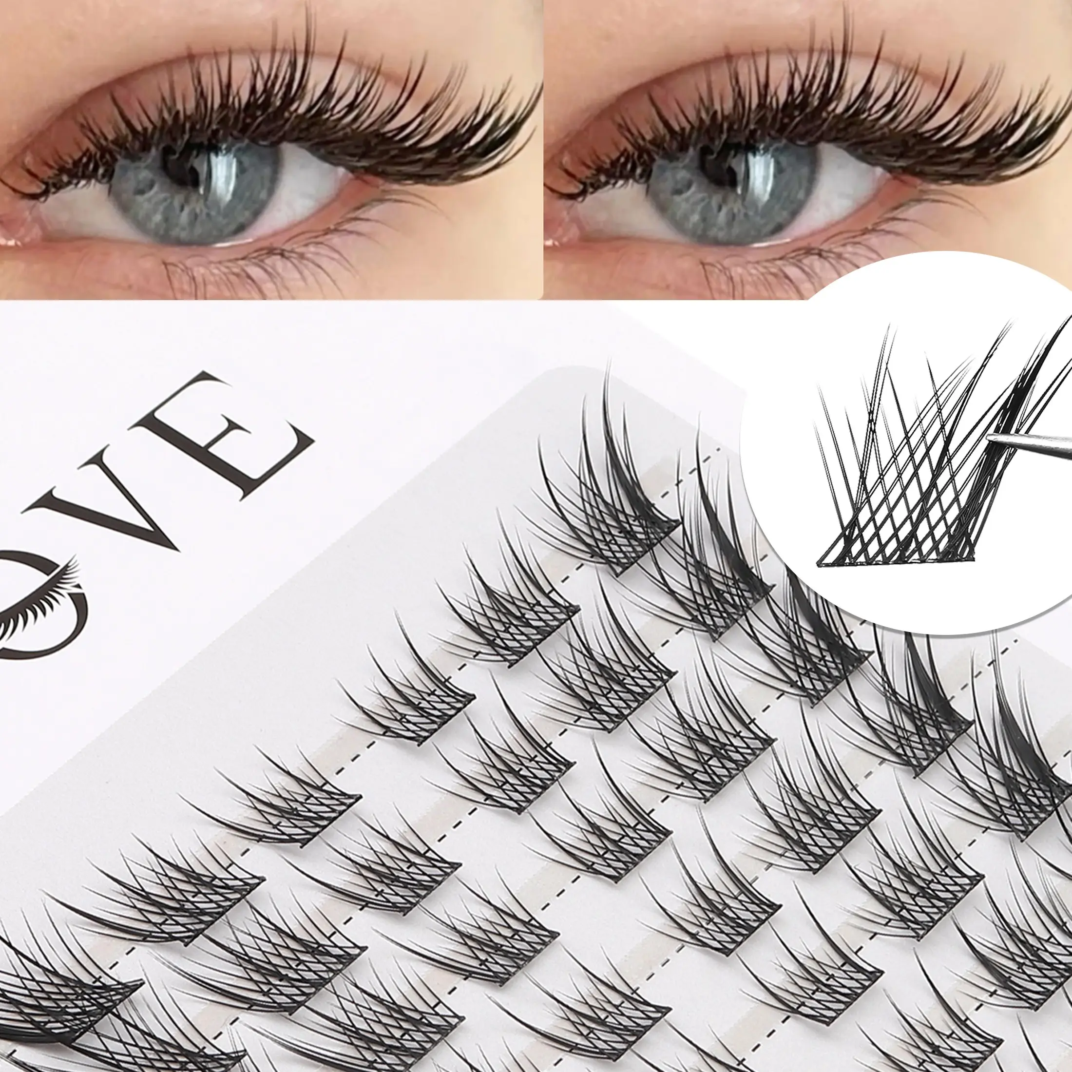 60 Pcs C Curl False Lashes, Natural Look, Clustered Design, Reusable, Anime Style, for Work, Dates, Holidays, Single Pack