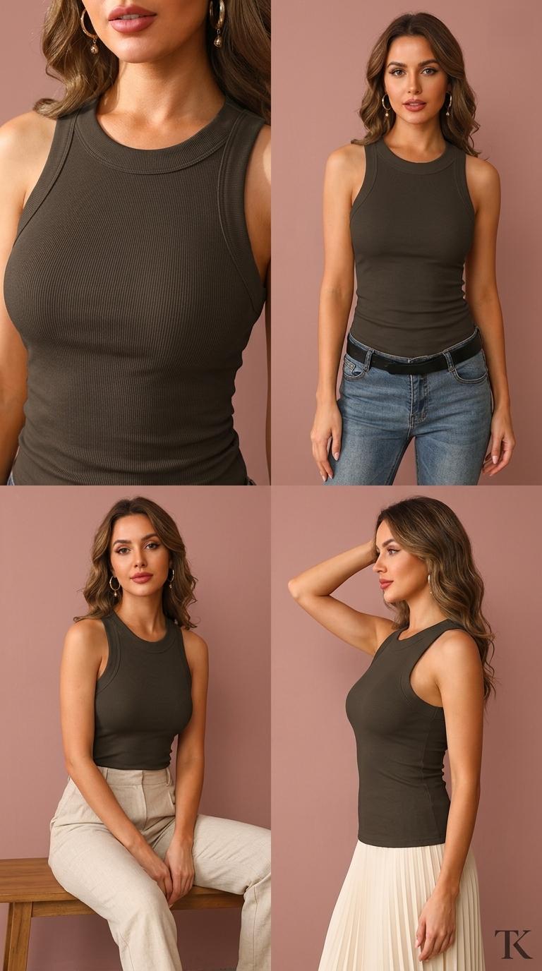 Serenade Ribbed Knit Tank 2026 Summer Women's Solid Color Vest Casual Versatile