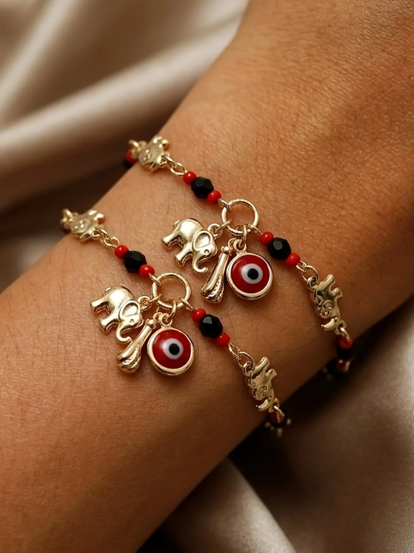 Fatum Hand Elephant Eye Pendant Bracelet Set, Women's Fashion Jewelry, Boho Style Layered Design, Perfect for Daily Wear & Gifts