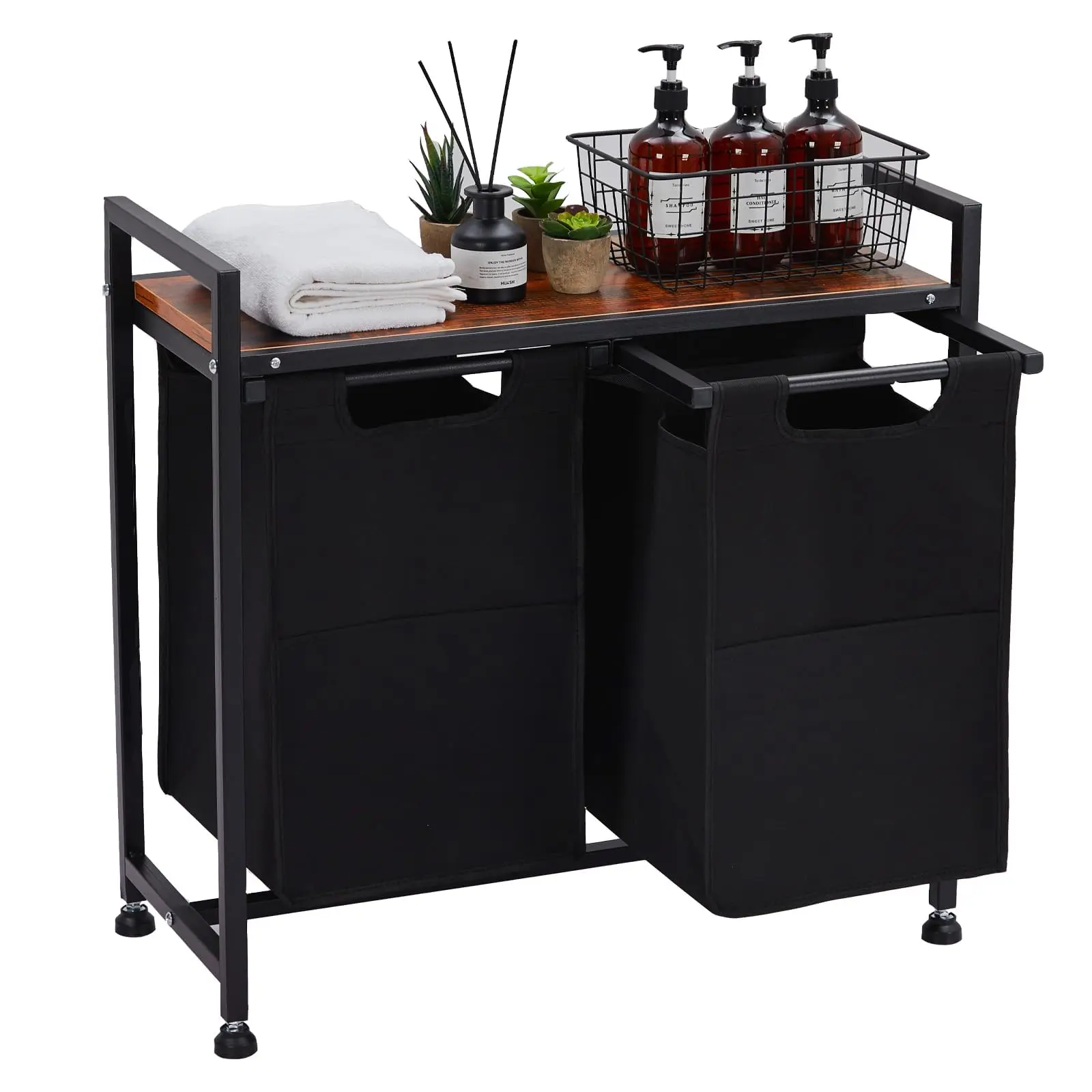 GARVEE2-Section Laundry Hamper Organizer, With Pull-Out & Removable Bags & Top Shelf , 2 x 11.5 Gallon Clothes Sorter for Laundry Room, Bathroom, Bedroom, Dorm