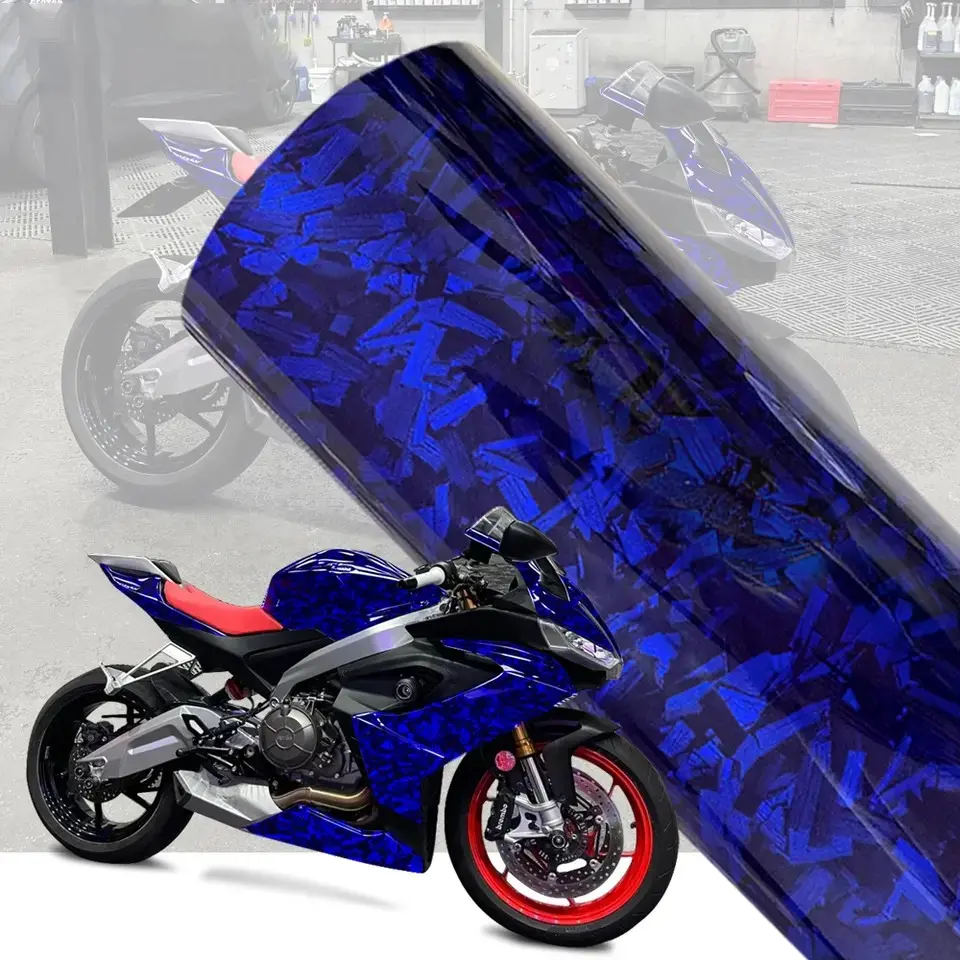 Ultra Glossy PET Blue Carbon Fiber Vinyl Wrap Film Self Adhesive Car Motorcycle DIY Sticker Decal With Air Release