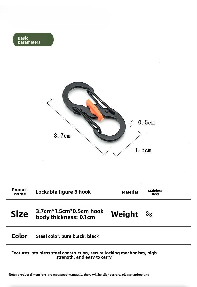 Outdoor travel backpack with lock figure 8 buckle anti-theft anti-fall S buckle stainless steel keychain key hook buckle