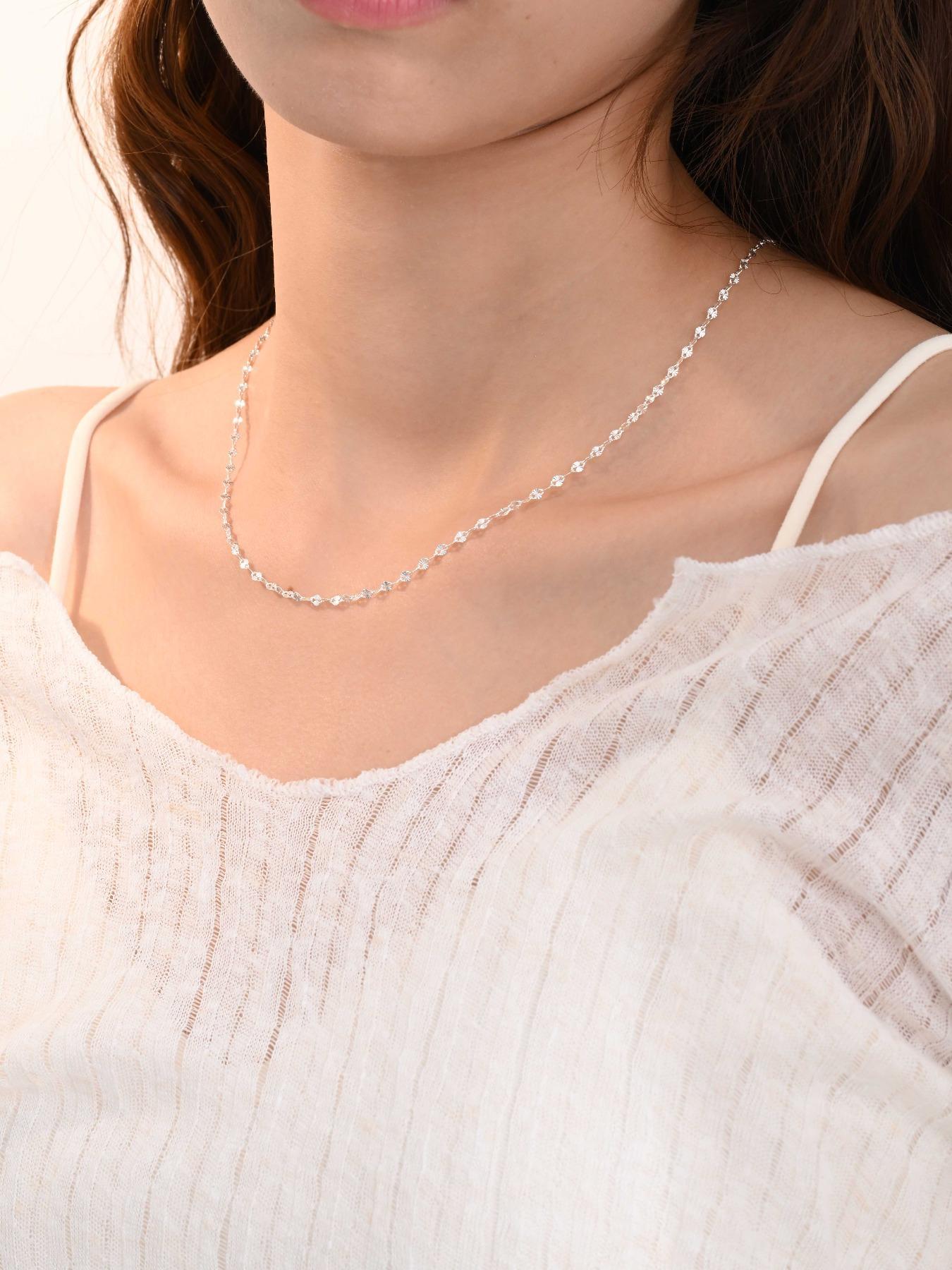 S999 Sterling Silver Simple Necklace, Minimalist Sparkling Necklace, Fashion Jewelry Accessories for Women As Gift