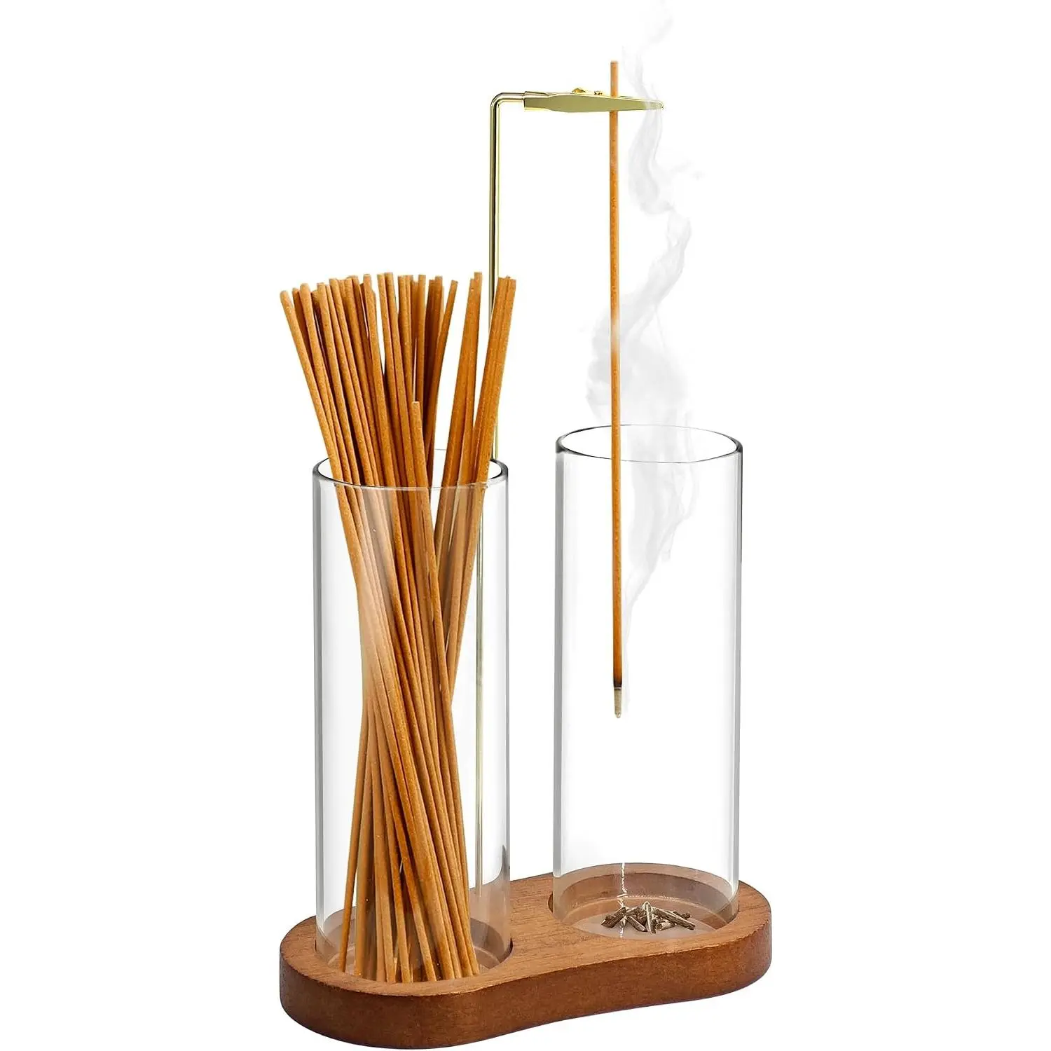 Incense Holder for Sticks, 2-in-1 Incense Stick Holder and Incense Holder with Ash Catcher, Glass Incense Storage Cup, Vertical Incense Burner Holder with  Base for  Decor