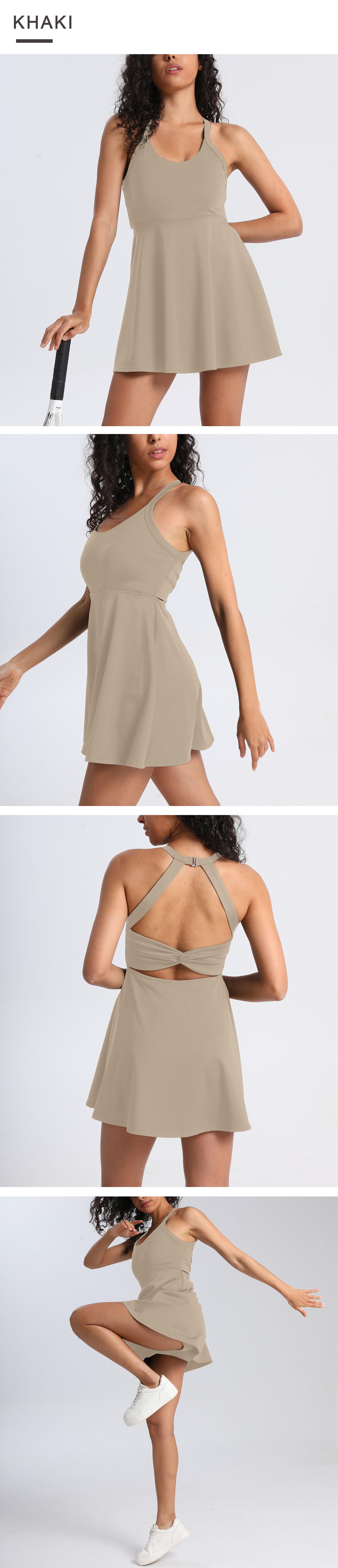 Badminton dress with chest pad anti-light solid color women's summer high-end nude sports tennis dress biker shorts