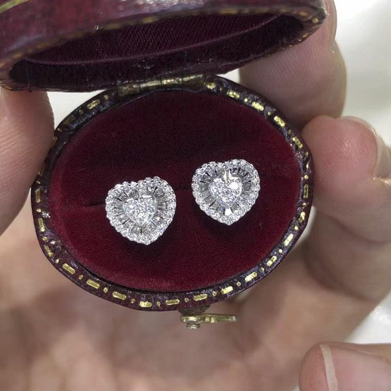 Luxury Heart Shape Full Zircon Stud Earrings for Women | 18K Gold Plated Sparkling CZ Halo Earrings | Sweet & Versatile Daily Wear Jewelry