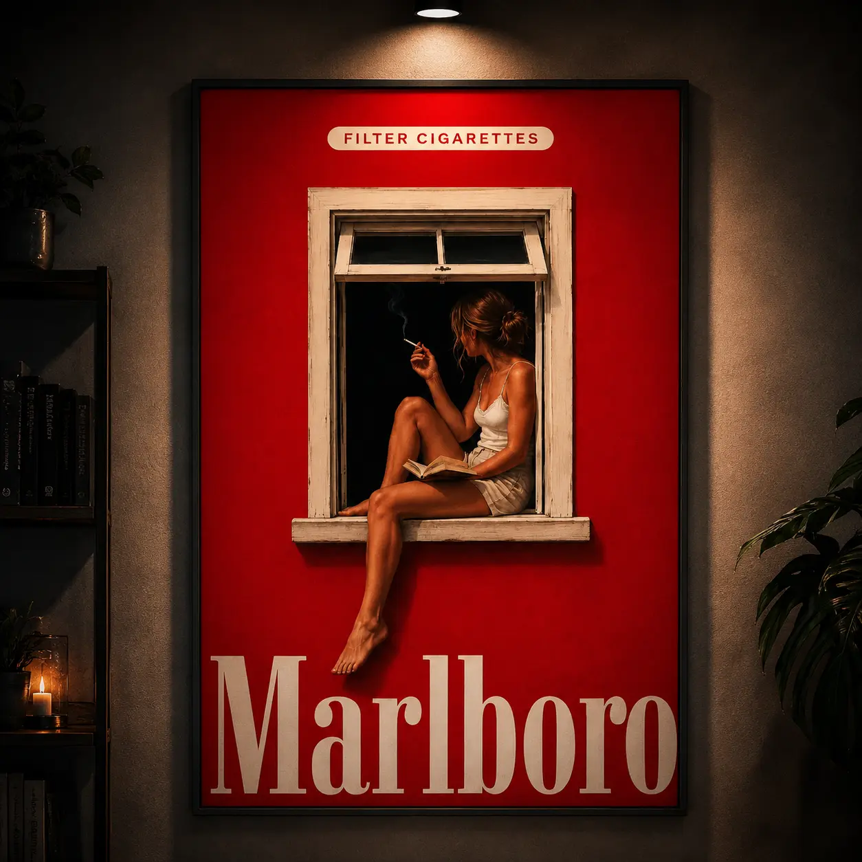 Vintage Marlboro Style Poster, Red Retro Wall Art Print, Minimalist Mid Century Modern Decor, Classic Advertisement Inspired Canvas Artwork, Mancave Bedroom Office Decoration, Vintage Aesthetic Home Wall Poster