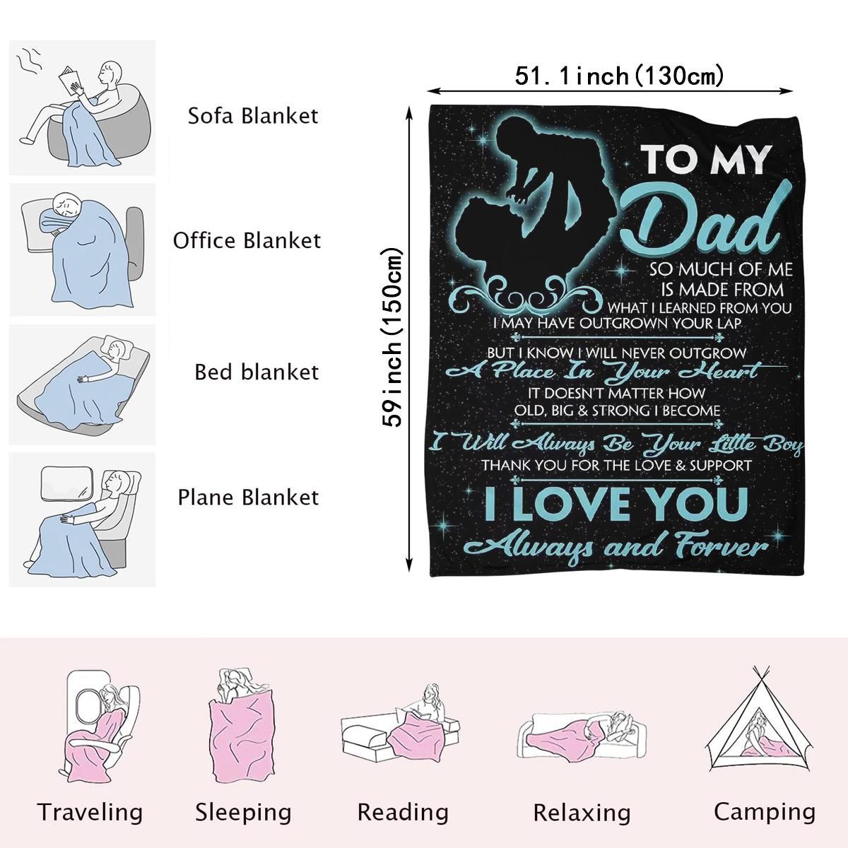 To My Dad Letter Print Soft Blanket, 1 Count Comfortable Throw Blanket, Air-conditioned Room Blanket, Warm Nap Blanket for Home & Office, Gift for Dad