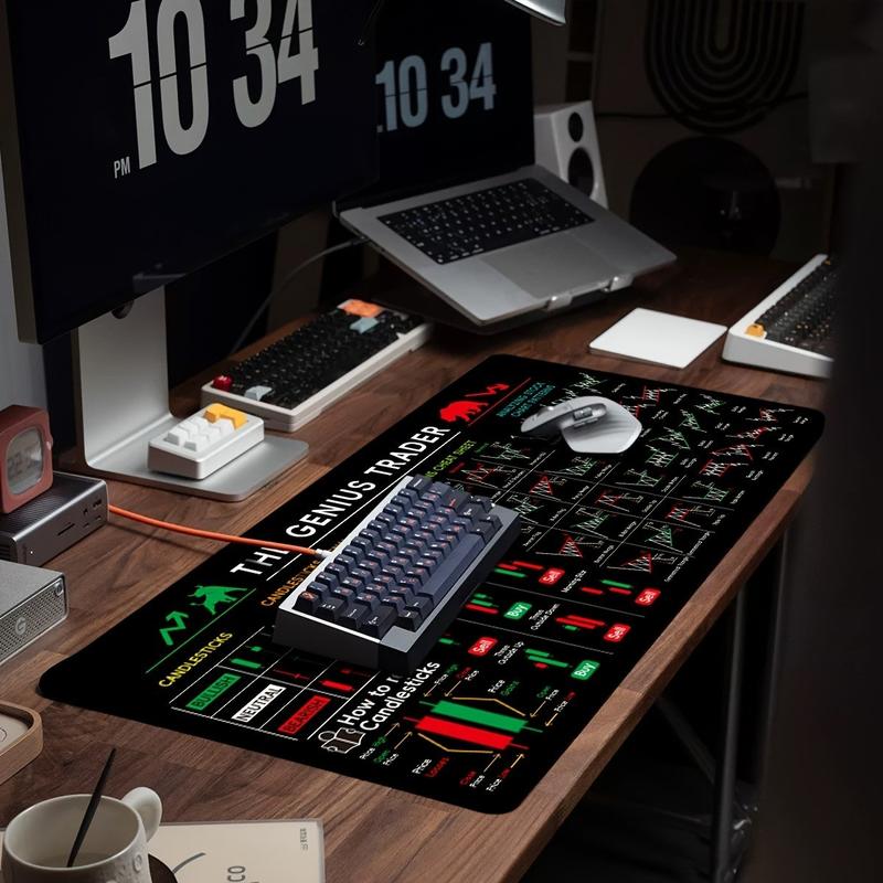 Virtual Currency Btc Stock Trading Mouse Pad, Non-Slip Rubber Base, 90x40cm, Compatible with Keyboard, Ideal for Traders Analysts Gamers Office