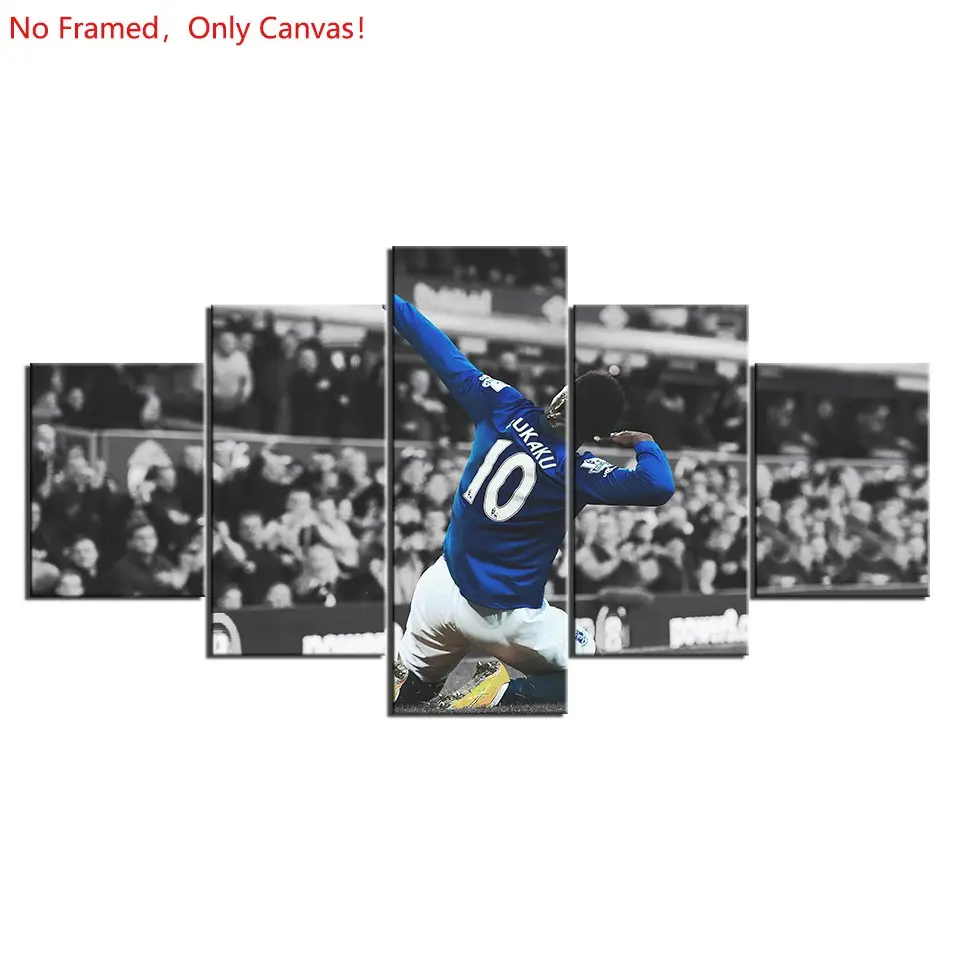 5 Piece/Set Frameless Canvas Painting Print Poster,Classic Pop Modern Sports Documentary Art,Soccer #10 Blue Kit Goal Celebration,Perfect Gift for Soccer Lovers,Ideal Gift for Bedroom,Study,Office,Living Room,Dorm Hallway,Kitchen,Mural,Wall Decoration