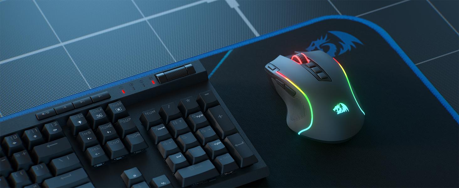 Redragon M612 PRO RGB Gaming Mouse, 8000 DPI Wired/Wireless Optical Gamer Mouse with 9 Programmable Buttons & 7 Backlit Modes, BT & 2.4G Wireless, Software Supports DIY Keybinds Rapid Fire Button