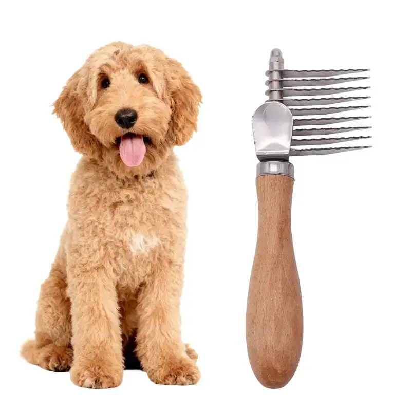 Dematting Rake and Undercoat Deshedding Tool for Dogs & Cats, 9-Tooth Stainless Steel Comb with Safe Rounded Teeth and Ergonomic Anti-Slip Handle, Mat Removal
