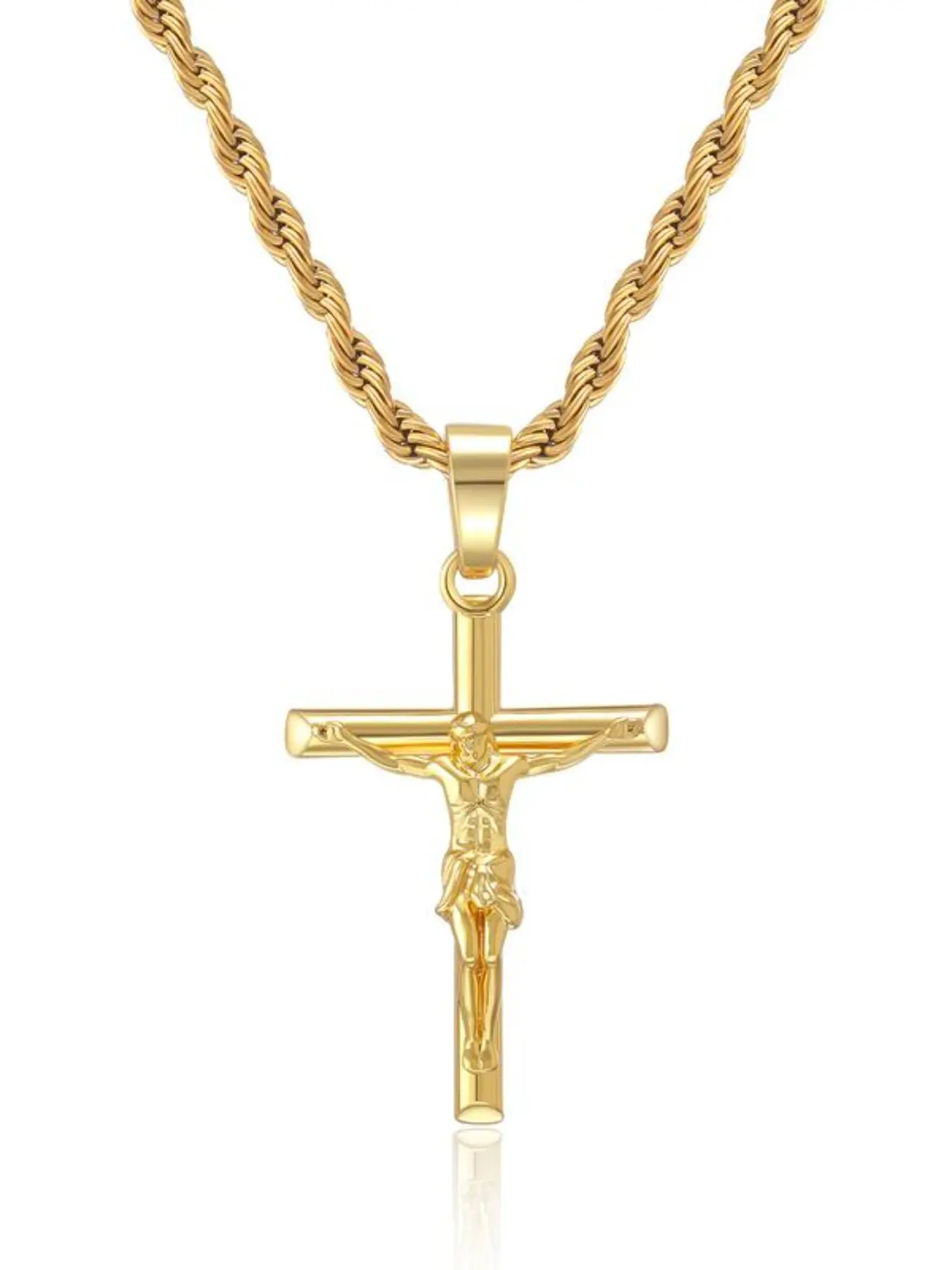 14K Gold Plated Crucifix Cross Necklace for Men and Women Cross Pendant Necklace for Boys 18-24 Inch Religious Necklace