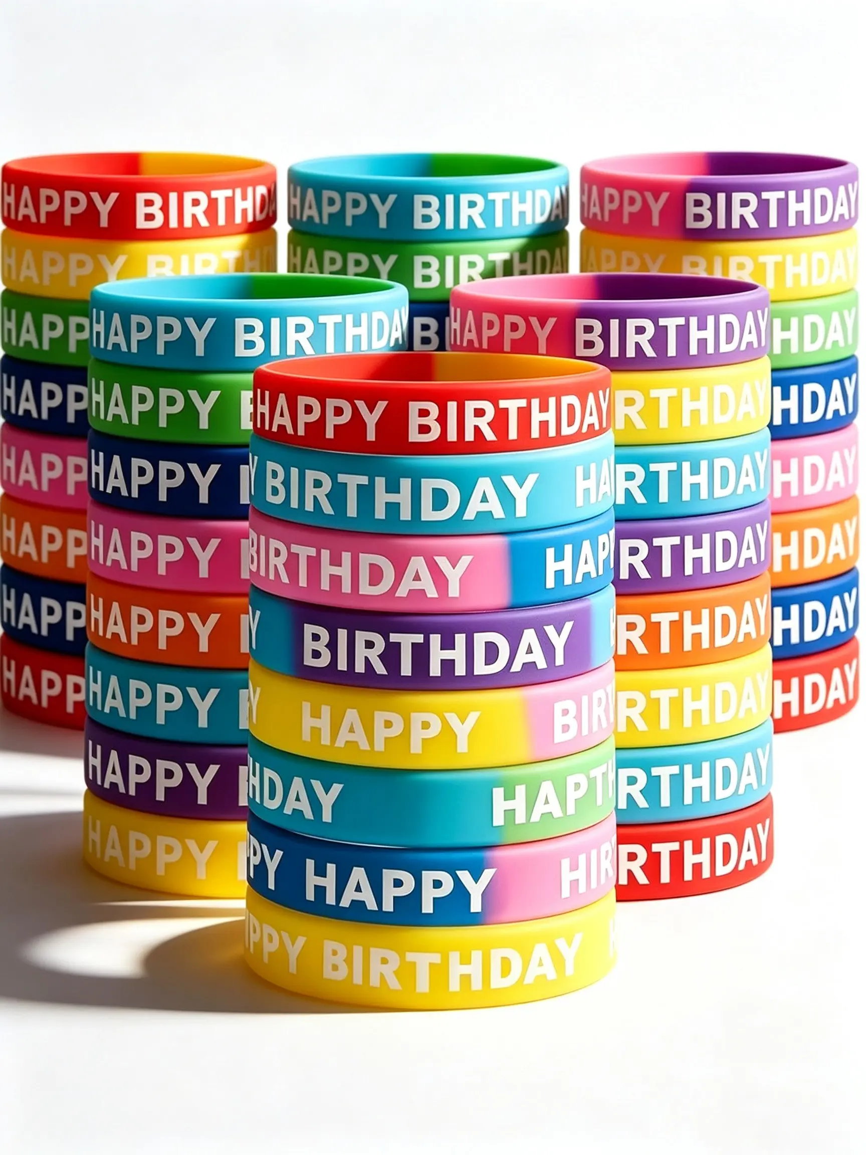16 PCS Happy Birthday Rubber Bracelets, Silicone Stretch Wristbands for Kids Birthday Classroom Prizes Fun Goodie Bag Stuffers Party Supplies