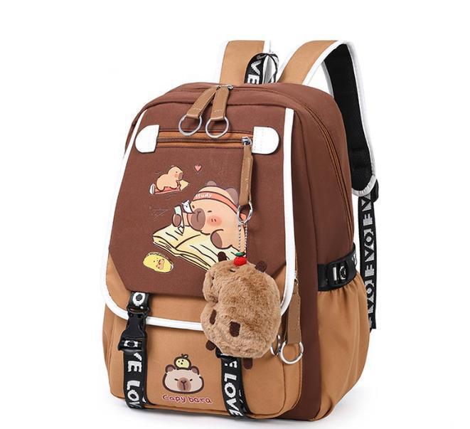 Capybara Backpacks Schoolbag for Teenage Waterproof Girls Boys Backpack Female Travel Bag Bookbag Mochila with Plush Keychain