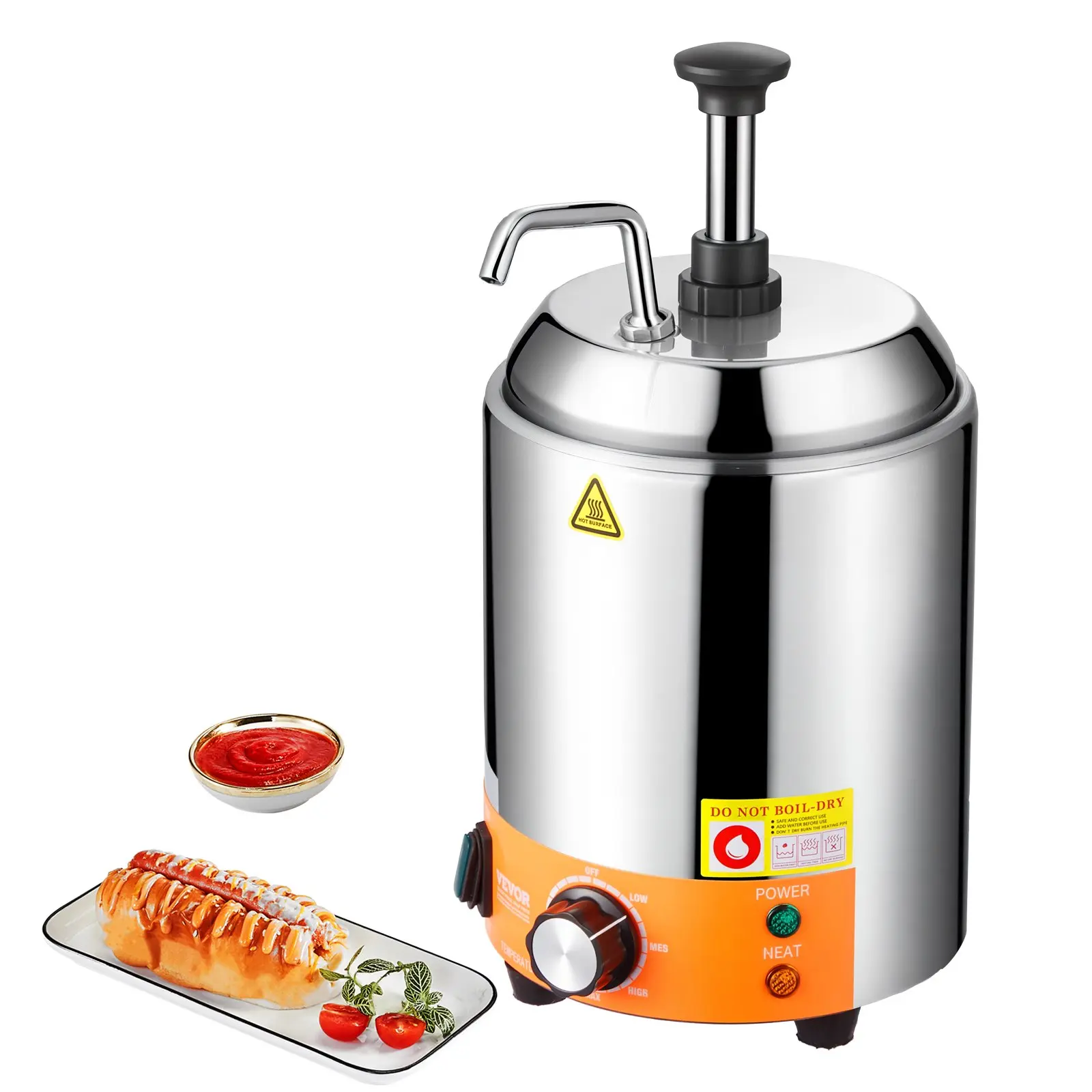 Electric Cheese Dispenser with Pump, 2.4L Commercial Hot Fudge Warmer, Stainless Steel Pump Dispenser, 86-230 Temp Adjustable Nacho Cheese Sauce Warmer, for Hot Fudge Cheese Caramel
