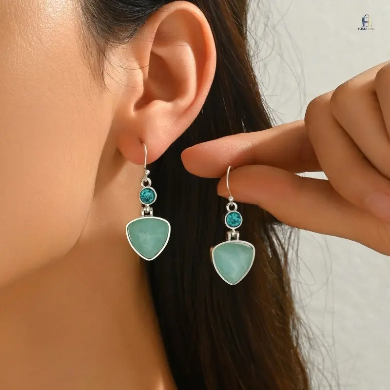 Triangular Blue Crystal Drop Earrings, Stylish Stone Dangle Ear Jewelry, Versatile Crystal Ear Accessories for Daily Matching, Casual Wear and Party Occasions