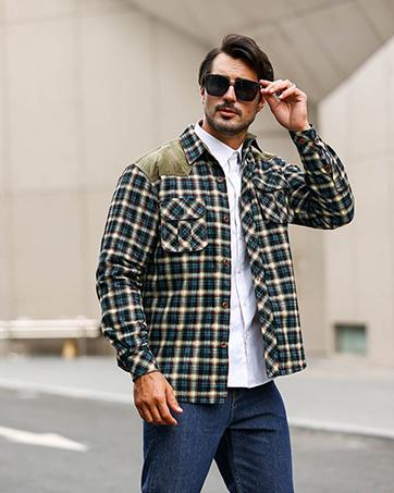 Zaitun Men's Diamond Quilted Puffer Down Jacket Lightweight Business Casual Button Down Shirts