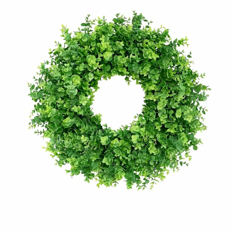 Simulation of eucalyptus leaf wreath, green plant front-door decoration, interior wall and entrance layout