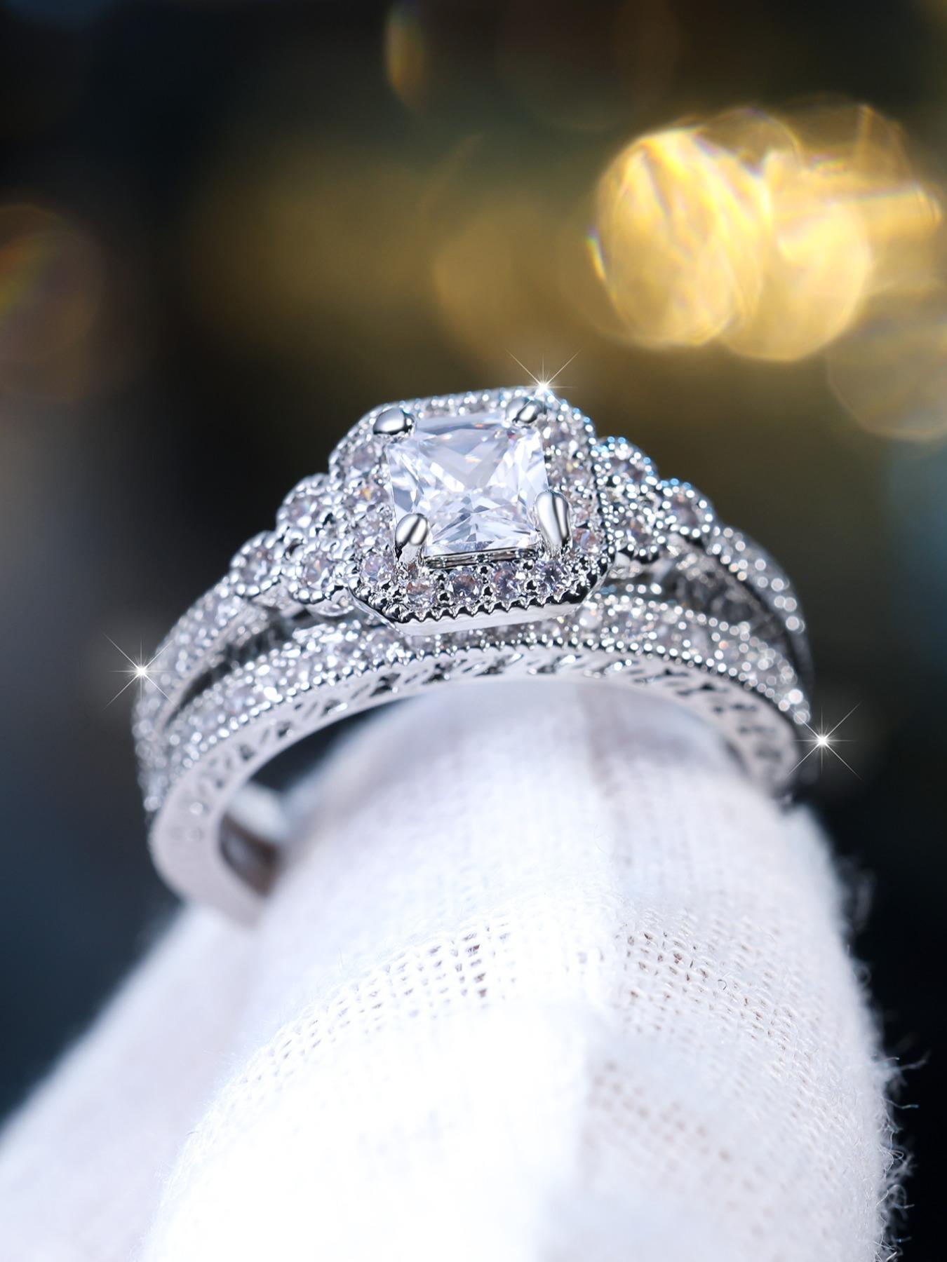 2counts/set Women's Elegant Fashion Rhinestone Decorated Ring, Casual Versatile Accessories, Streetwear Cubic Zirconia Jewelry