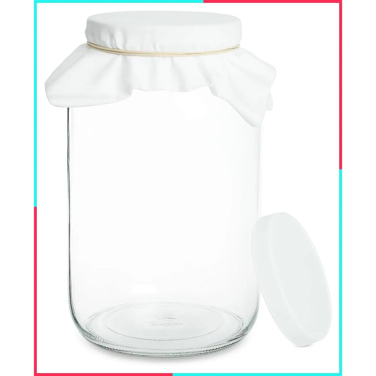 1 Gallon Wide Mouth Glass Kombucha Brewing Mason Jar - Complete Home Brewing & Fermenting Kit with Cotton Cloth Filter, Rubber Band and Plastic Lid (1 Jar)