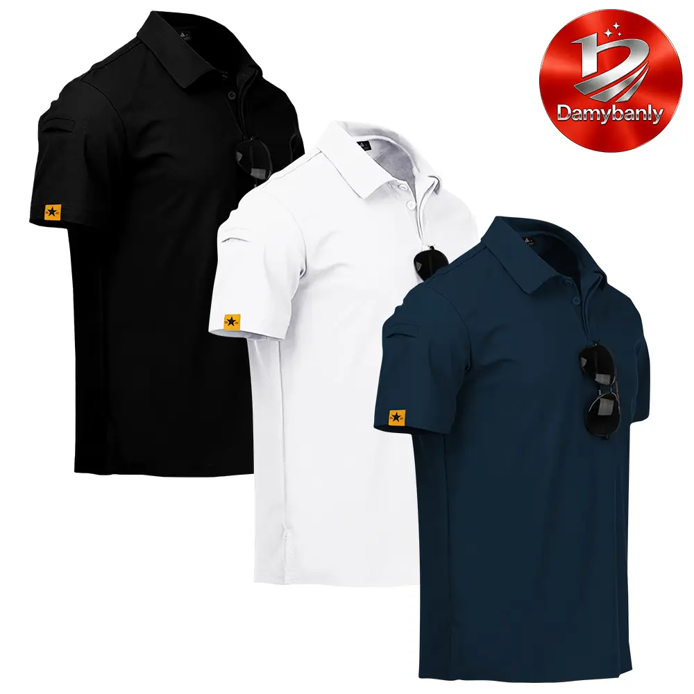 Damybanly 3 Pack Mens Polo Shirt Short Sleeve Sports Tactical T-Shirt Athletic Golf Polos Daily Casual Stylish Collared Shirts for Men