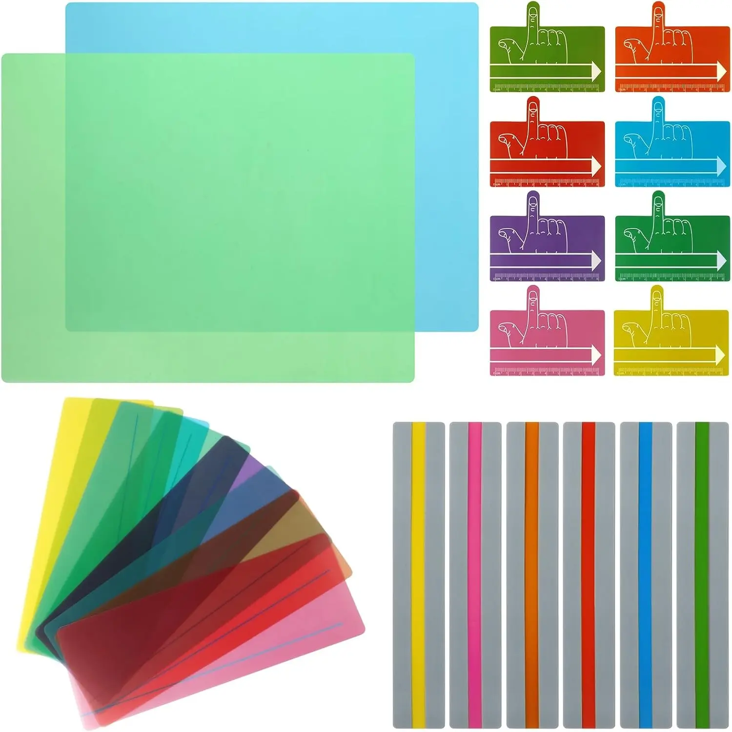 Guided Reading Highlight Strips 24 Pack 4 Sizes Reading Trackers Colorful Reading Guide Strips for Office and Home Use 8.3x11.7 in
