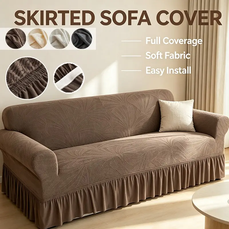 High Stretch Skirt Sofa Slipcover with Ruffled Hem, Anti-Slip Furniture Protector for 3-Seater Couch, Pet-Friendly Washable Cover, Sofa Furniture Slipcovers