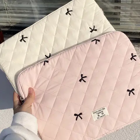 Cute Lingge Embroidered Bow Tablet Bag Laptop Bag compatible with Macbook Full of Girl Hearts Laptop Cover Laptop Computer Bag